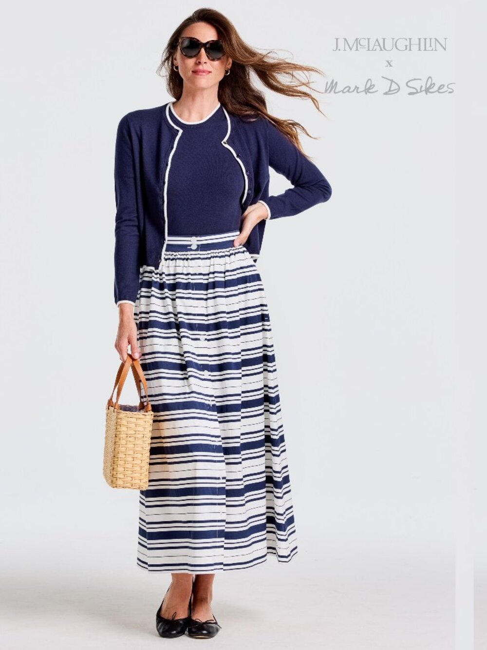 J McLaughlin Susie Skirt in Mariner Stripe - White/Navy NEW